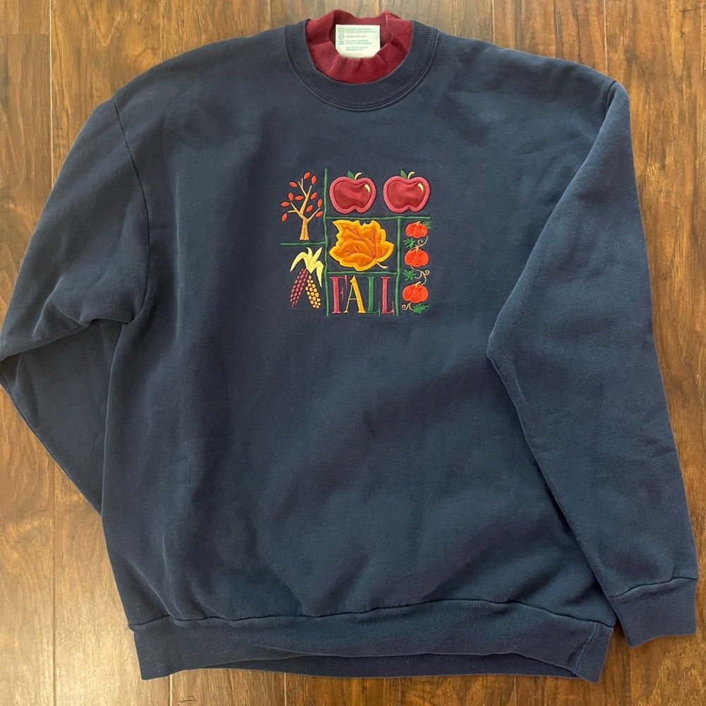 Navy Blue Fall Graphic Sweater